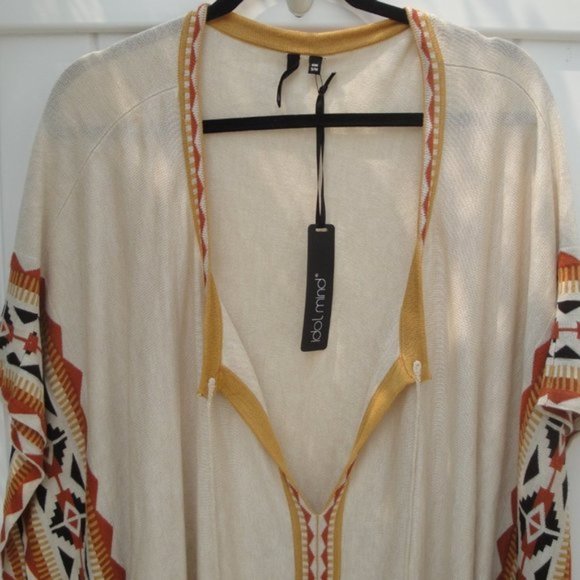 Sundance Poncho Women's Idol Mind Boho Southwestern Gold Cream S-M New Fringe - Picture 3 of 5